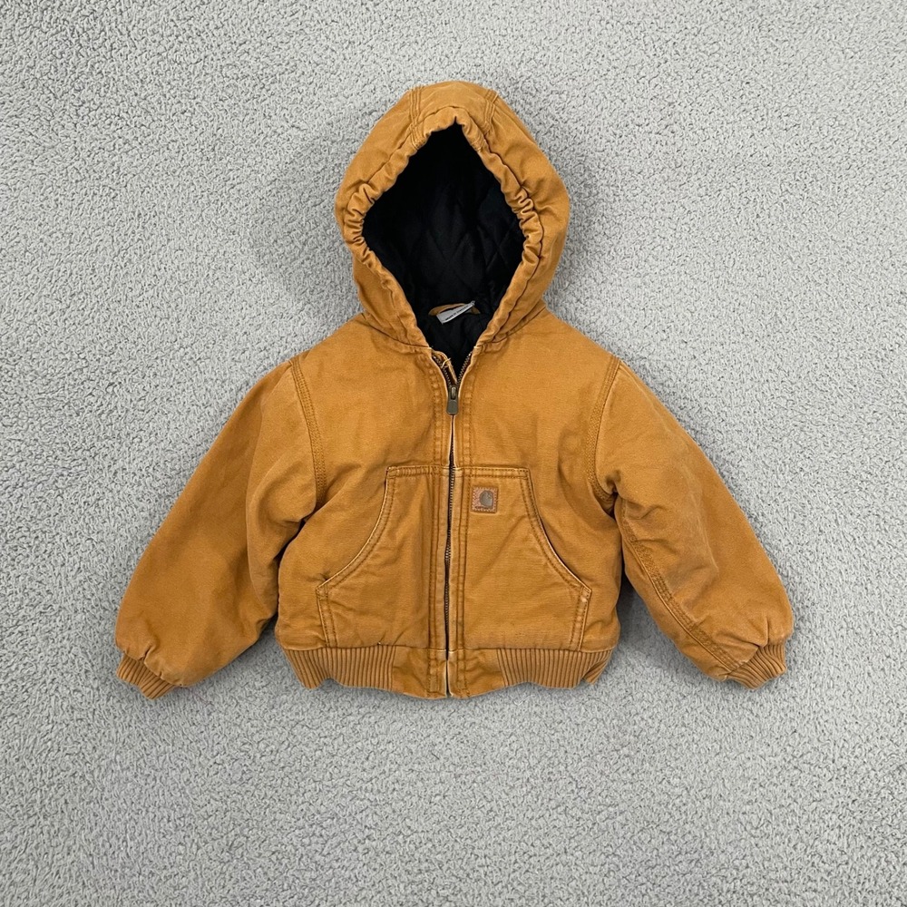 Carhartt Quilted Lined Jacket Boys 2T Tan Canvas Hooded Full Zip